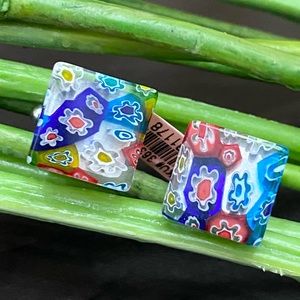Multicolored Millefiori Fused Murano Glass Stainless Steel Cufflinks